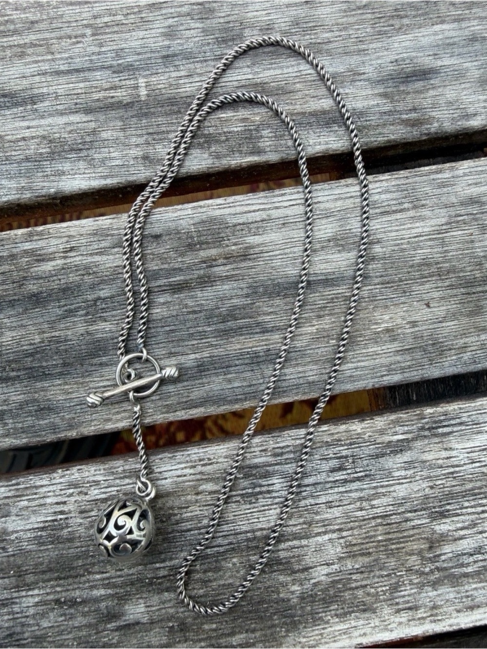 SILPADA N1619 Oxidized Sterling Silver Filigree Pendant Necklace Toggle Clasp - Picture 6 of 7